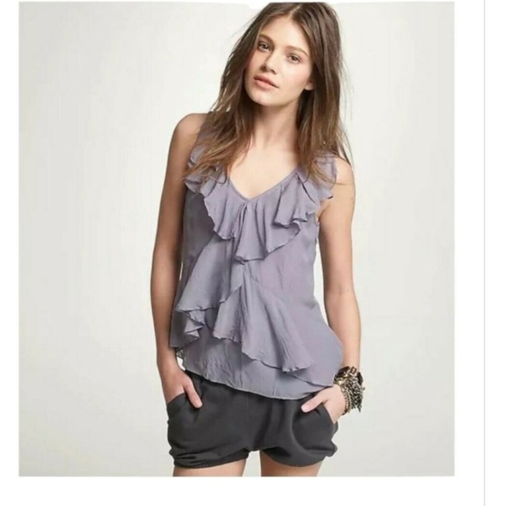 J.Crew Womens 100% Silk Ruffle V-Neck Sleeveless Blouse Lavender Blue Size 2